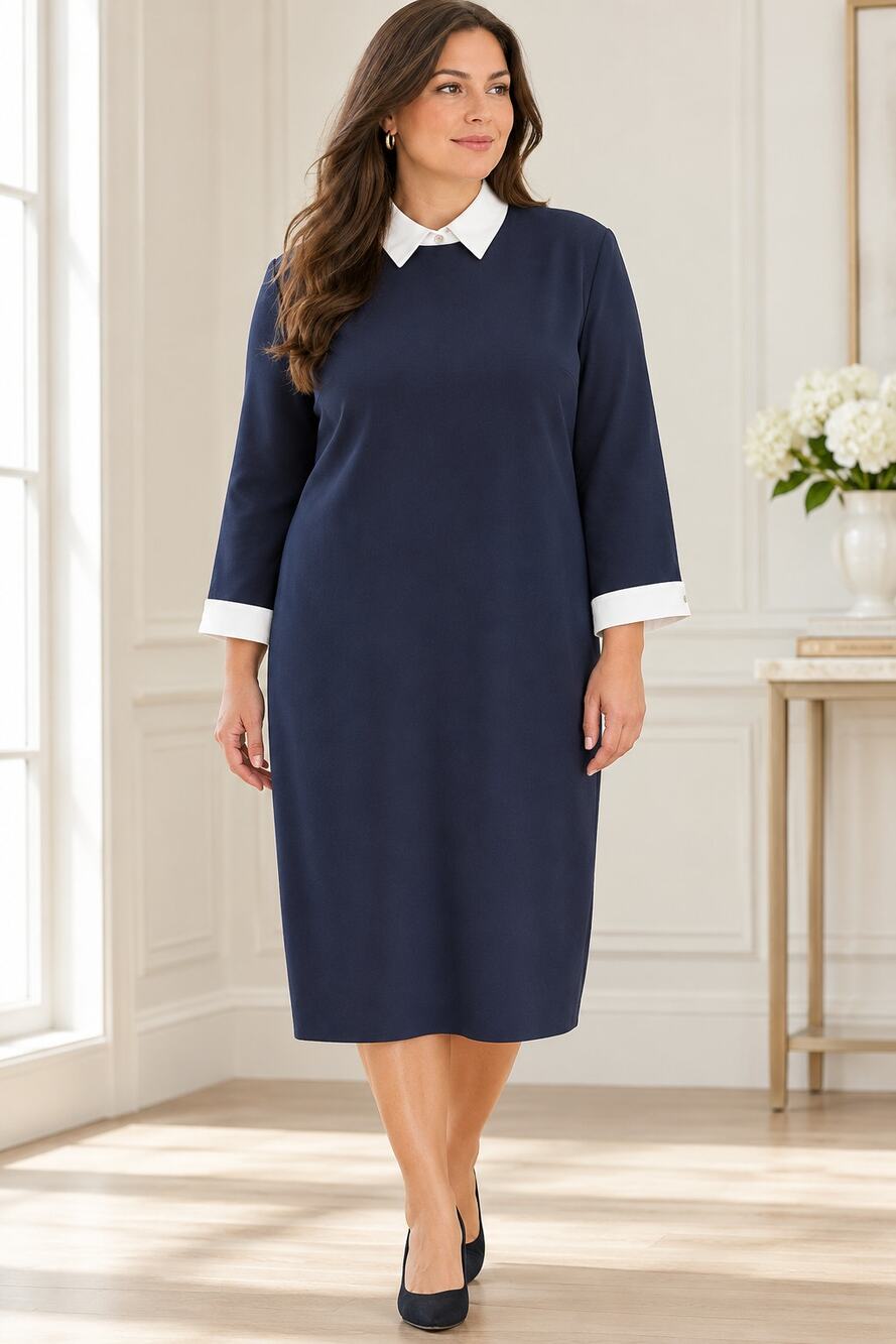 Lauren Ralph Lauren Dress Womens 18 Navy White Collar Shift Career Preppy